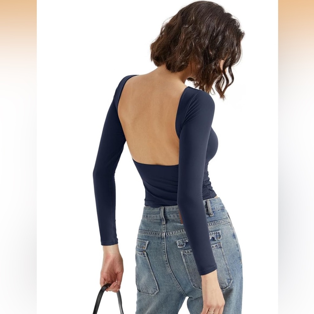 SUUKSESS Backless Y2K Double Lined Long Sleeve Top